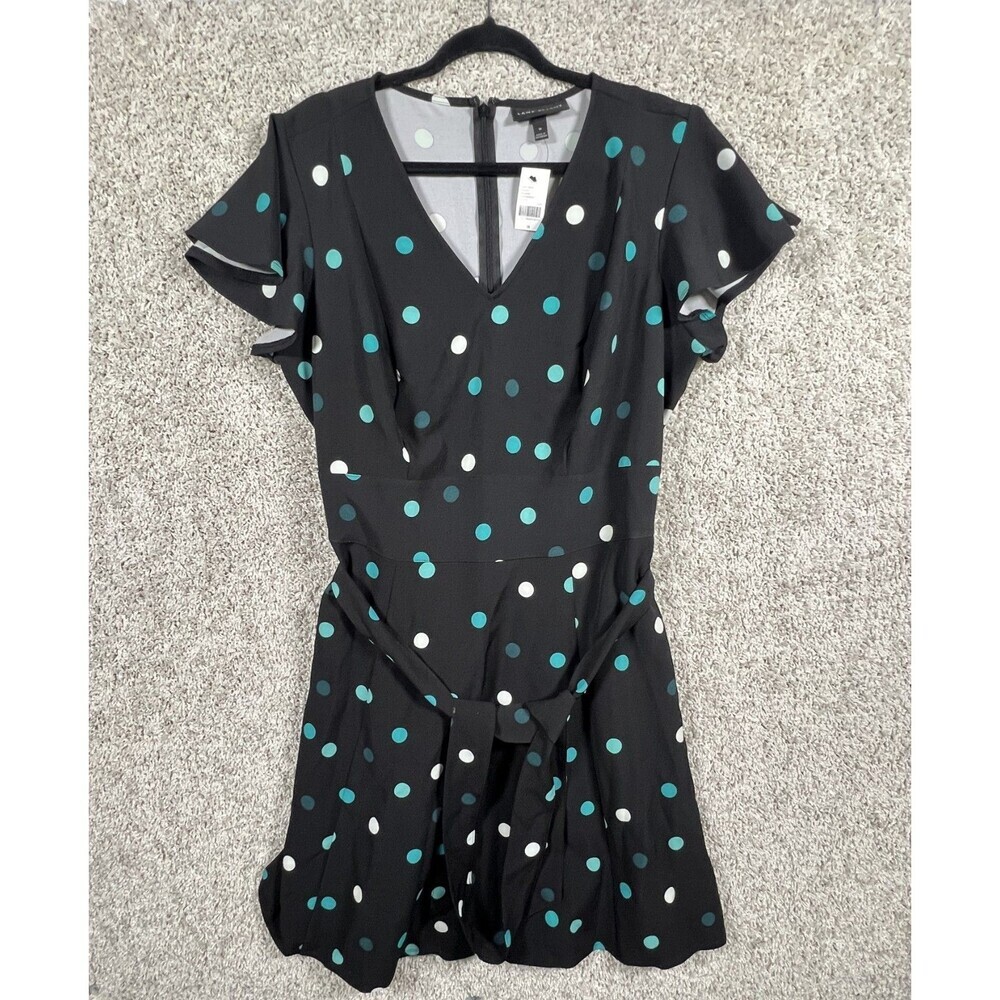 Lane Bryant Polka Dot Dress Black Teal White Flutter Sleeve Size 18